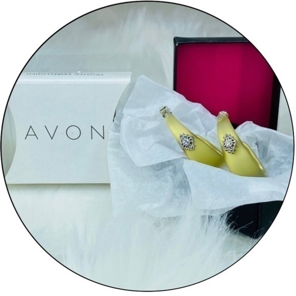 FROSTED EMBELLISHED HOOP EARRINGS- Goldtone AVON
